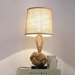 Vintage Hemp Rope Table Lamp – E27 Bedside Light for Bedroom & Study