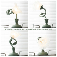 Vintage Green Flower LED Table Lamp – Adjustable E26 Bedside Light
