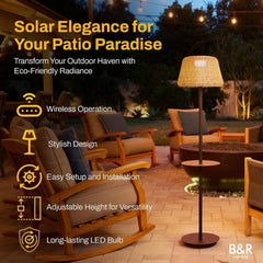 Lighting Solar Outdoor Floor Lamp with Table – Cordless Rattan Waterproof Rechargeable Patio & Garden Light