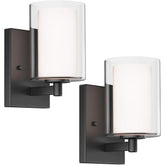 Modern Wall Sconces Set of 2 - Matte Black Industrial Glass Shade Vanity Lights