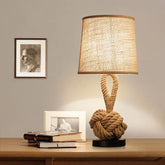 Vintage Hemp Rope Table Lamp – E27 Bedside Light for Bedroom & Study