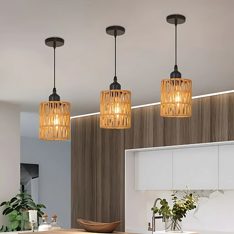 1Pcs Bohemian Rattan Pendant Light – Handwoven Wicker Ceiling Lamp