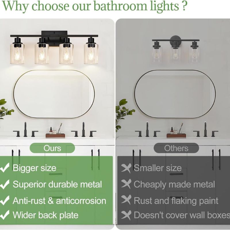 Bathroom Vanity 4 Light Fixture E26 base - Wall Sconce with Glass Shades, Up Down E26 Mount for Home Use