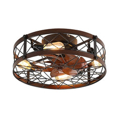 Caged Ceiling Fan with Lights Black – 20" Flush Mount Farmhouse Small Ceiling Fan, E26 Bulbs Included