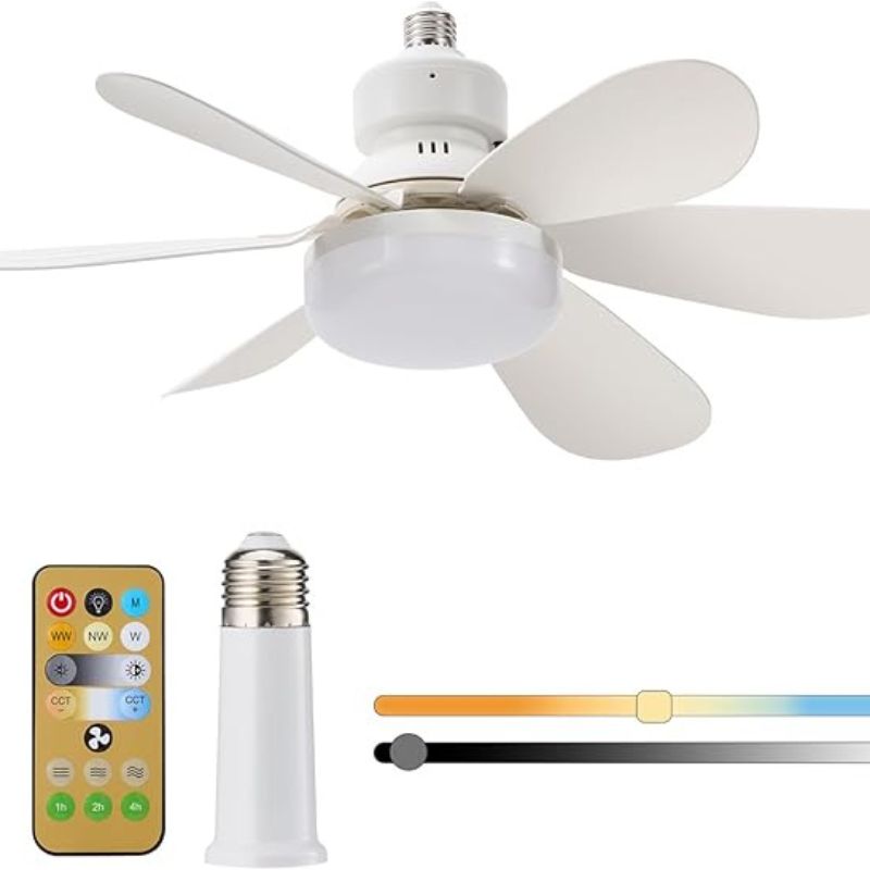 Screw In Ceiling Fan Light with Remote – 6 Blade LED Fan for Bedroom & Kitchen, Light Socket Extender Included