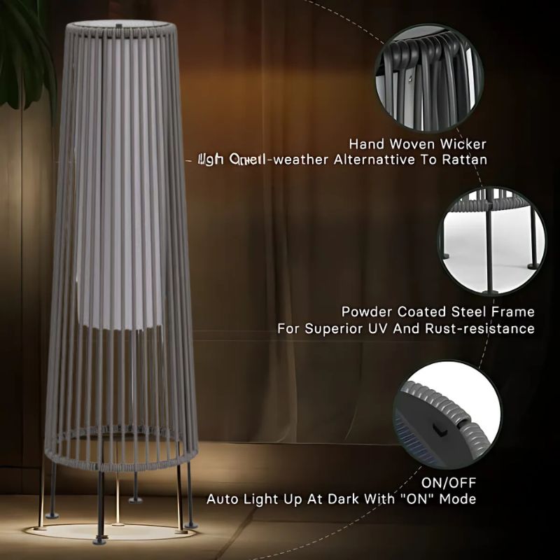 Outdoor Wicker Solar Floor Light 2 Pack - Waterproof Patio & Garden Light