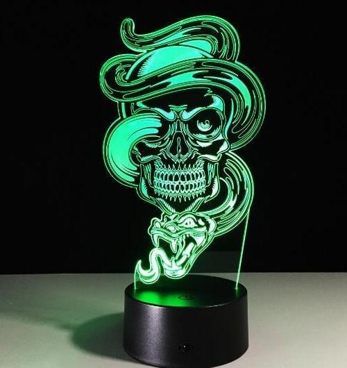 Halloween Skull  Light Acrylic 3D Hologram Illusion Desk Lamp