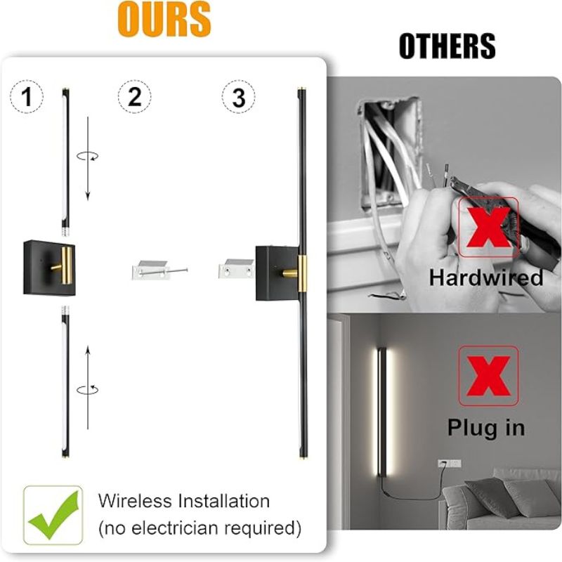 Battery Operated Wall Sconces Set of 2 -  Dimmable LED Rechargeable Wireless Wall Lights with Remote for Any Room
