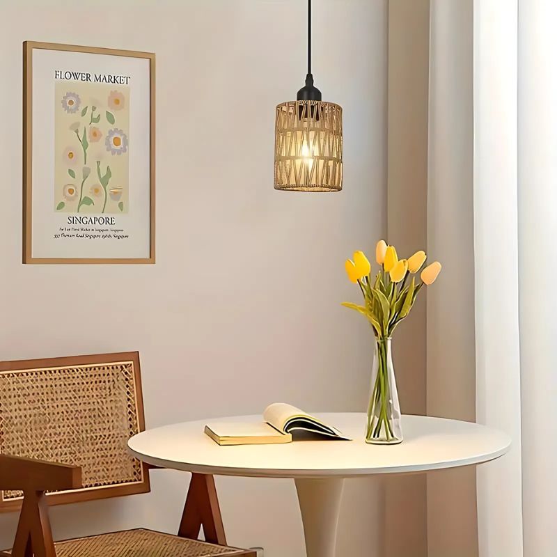 1Pcs Bohemian Rattan Pendant Light – Handwoven Wicker Ceiling Lamp