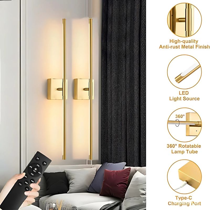 Battery Operated Wall Sconces Set of 2 -  Dimmable LED Rechargeable Wireless Wall Lights with Remote for Any Room