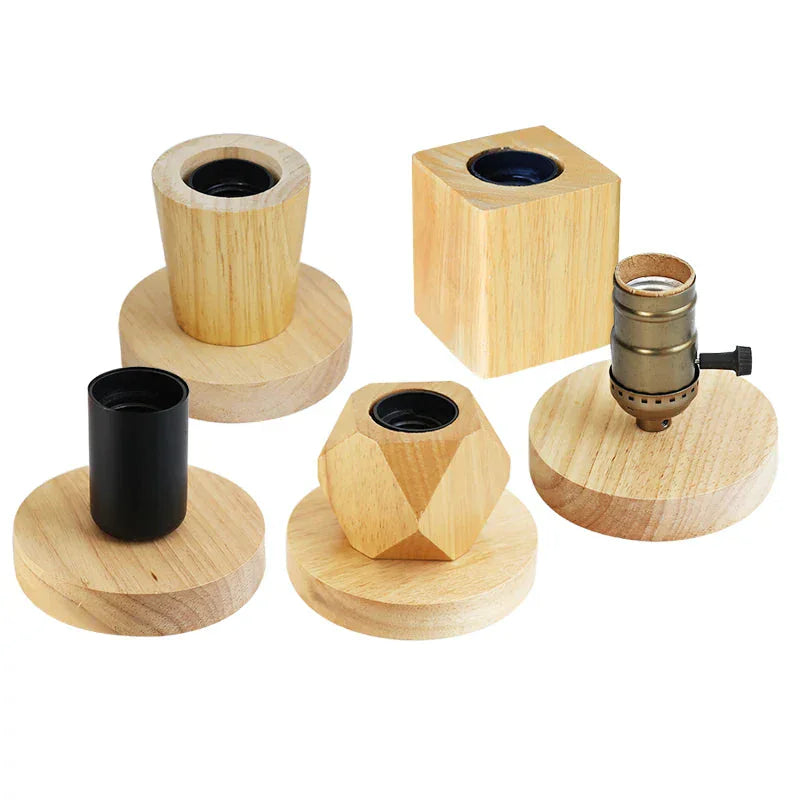 Set of wooden and metal candle holders 