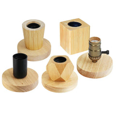 Set of wooden and metal candle holders 
