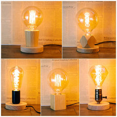 Collage of a vintage-style light bulb on different bases