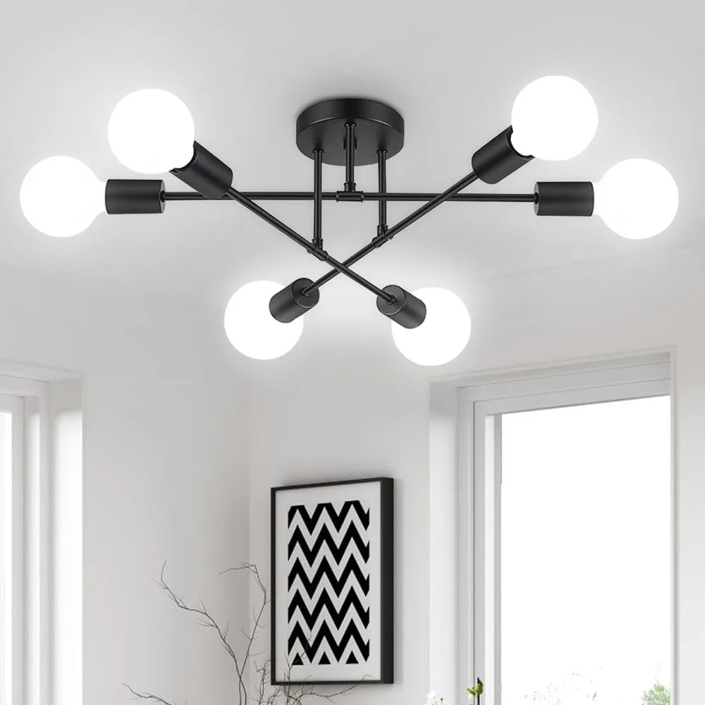 Modern 6 Light Sputnik Chandelier - Mount Lamp for Bedroom, Living Room, Kitchen, E27 Socket