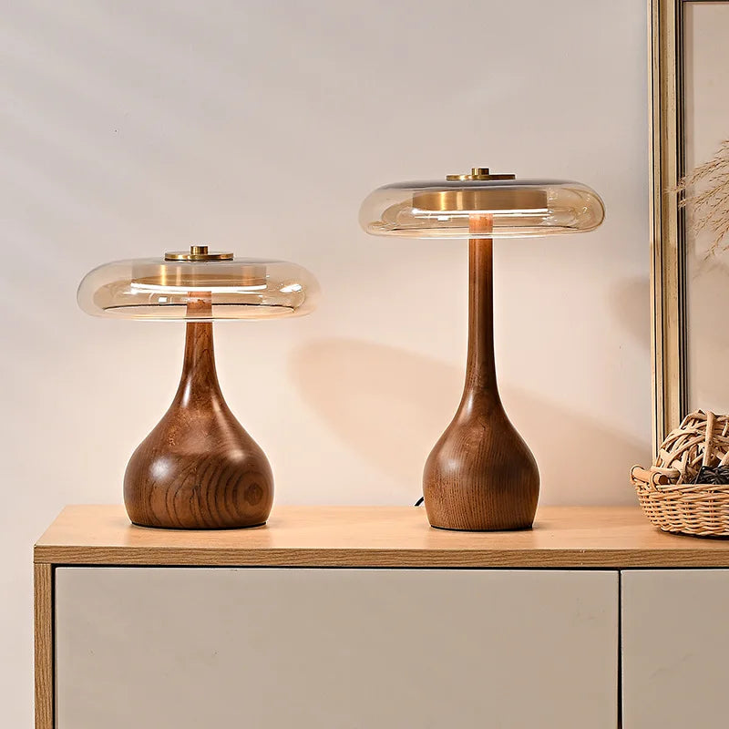 12W Vintage Copper Desk Lamp – Adjustable LED Light with Wooden Base & Glass Shade