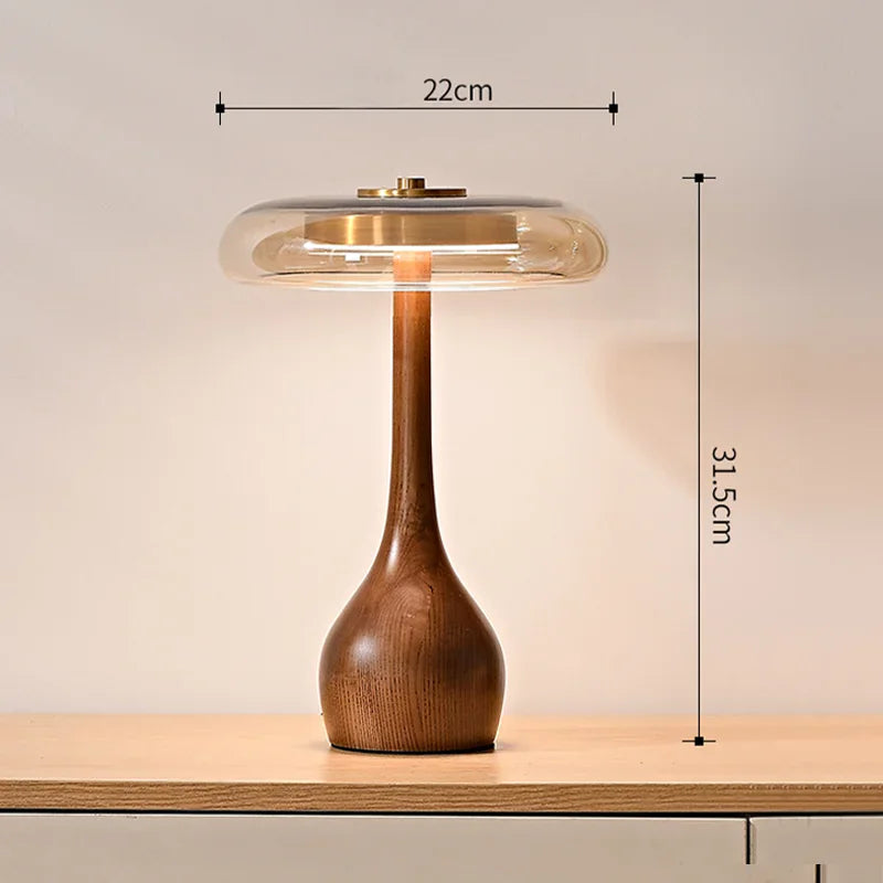 12W Vintage Copper Desk Lamp – Adjustable LED Light with Wooden Base & Glass Shade