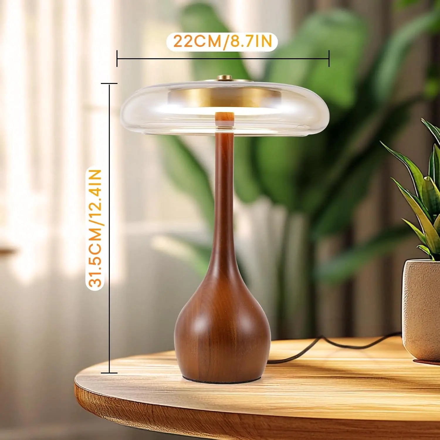 12W Vintage Copper Desk Lamp – Adjustable LED Light with Wooden Base & Glass Shade