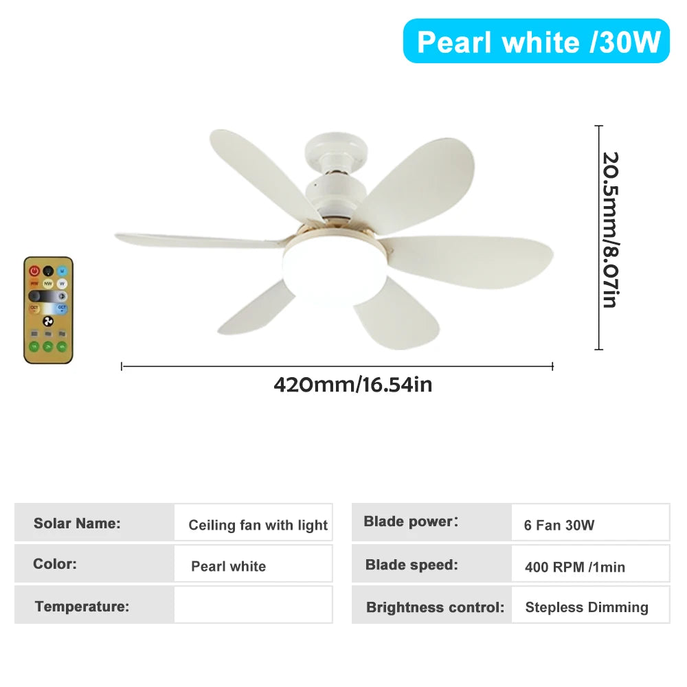 E-27 Base Dimmable LED Ceiling Fan Light – 30W/40W, 3 Color Temperatures (3000K-6500K), Remote Control & Timer, for Bedroom, Kitchen, Living Room