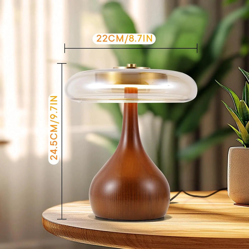 12W Vintage Copper Desk Lamp – Adjustable LED Light with Wooden Base & Glass Shade