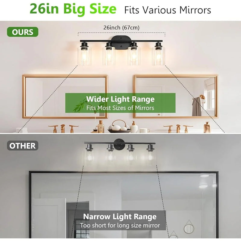 Bathroom Vanity 4 Light Fixture E26 base - Wall Sconce with Glass Shades, Up Down E26 Mount for Home Use
