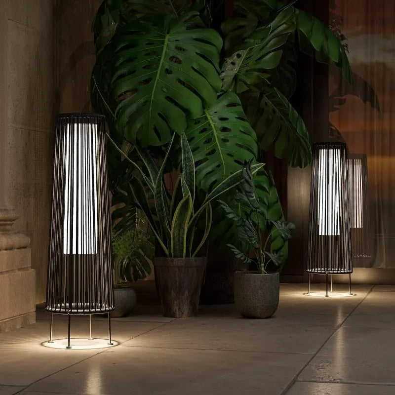 Outdoor Wicker Solar Floor Light 2 Pack - Waterproof Patio & Garden Light