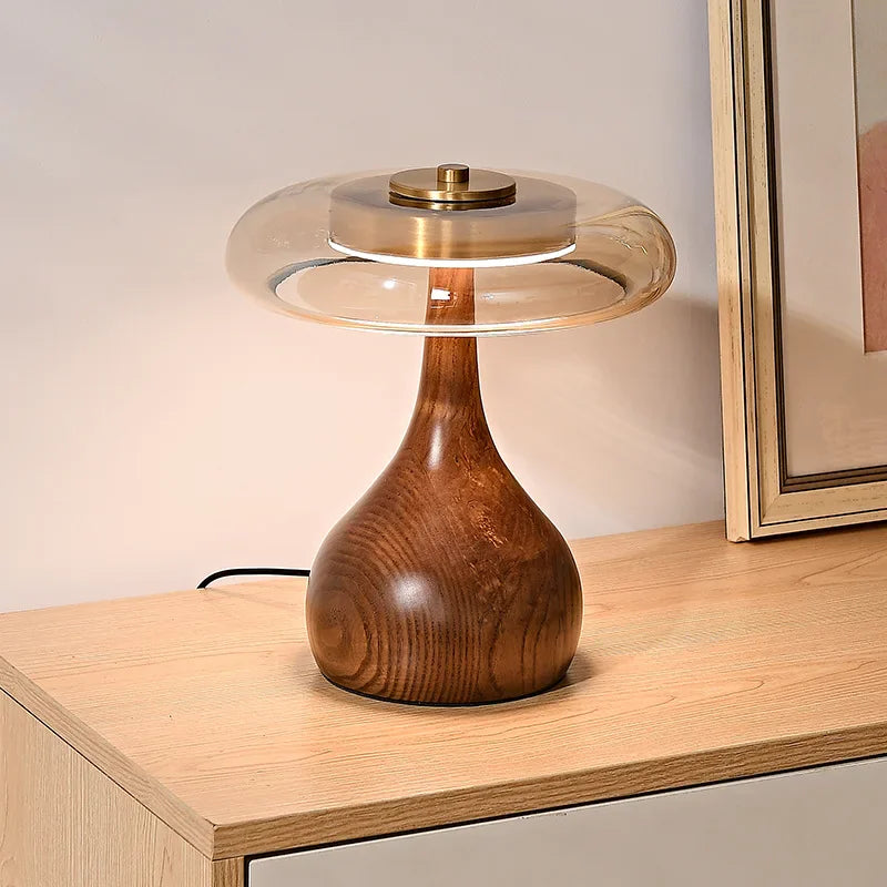 12W Vintage Copper Desk Lamp – Adjustable LED Light with Wooden Base & Glass Shade