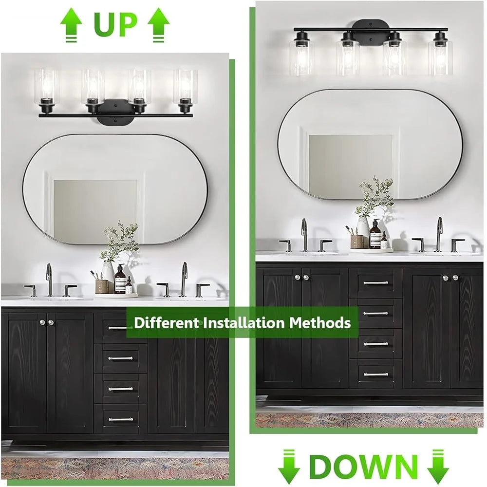 Bathroom Vanity 4 Light Fixture E26 base - Wall Sconce with Glass Shades, Up Down E26 Mount for Home Use