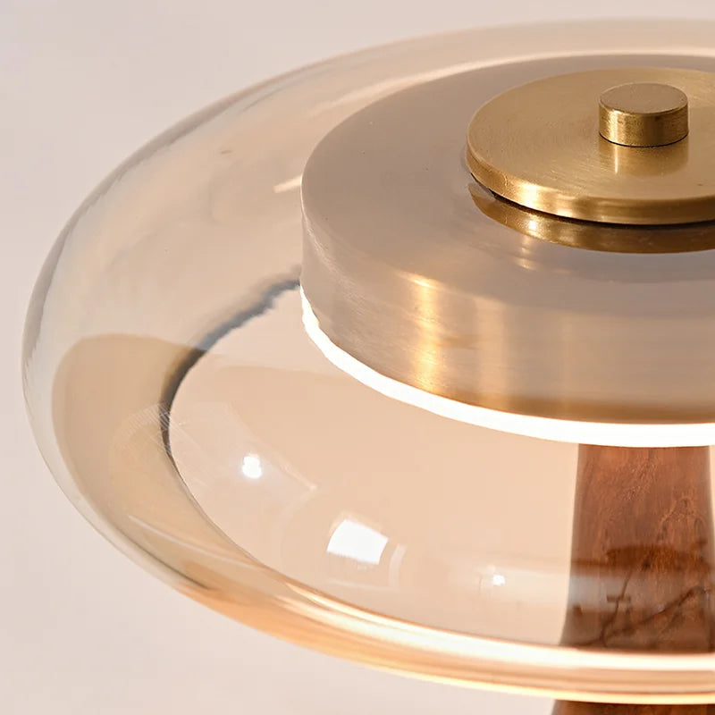 12W Vintage Copper Desk Lamp – Adjustable LED Light with Wooden Base & Glass Shade