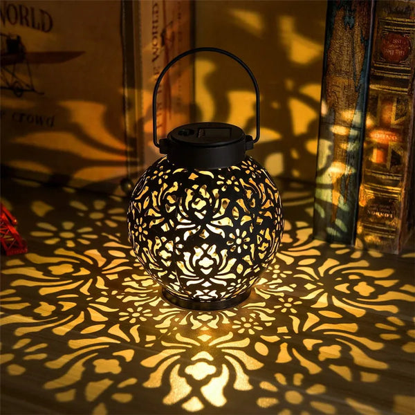 Waterproof Outdoor Solar Garden Light – Iron Art Hanging LED Lantern, Hollow Projection Landscape Decor Light