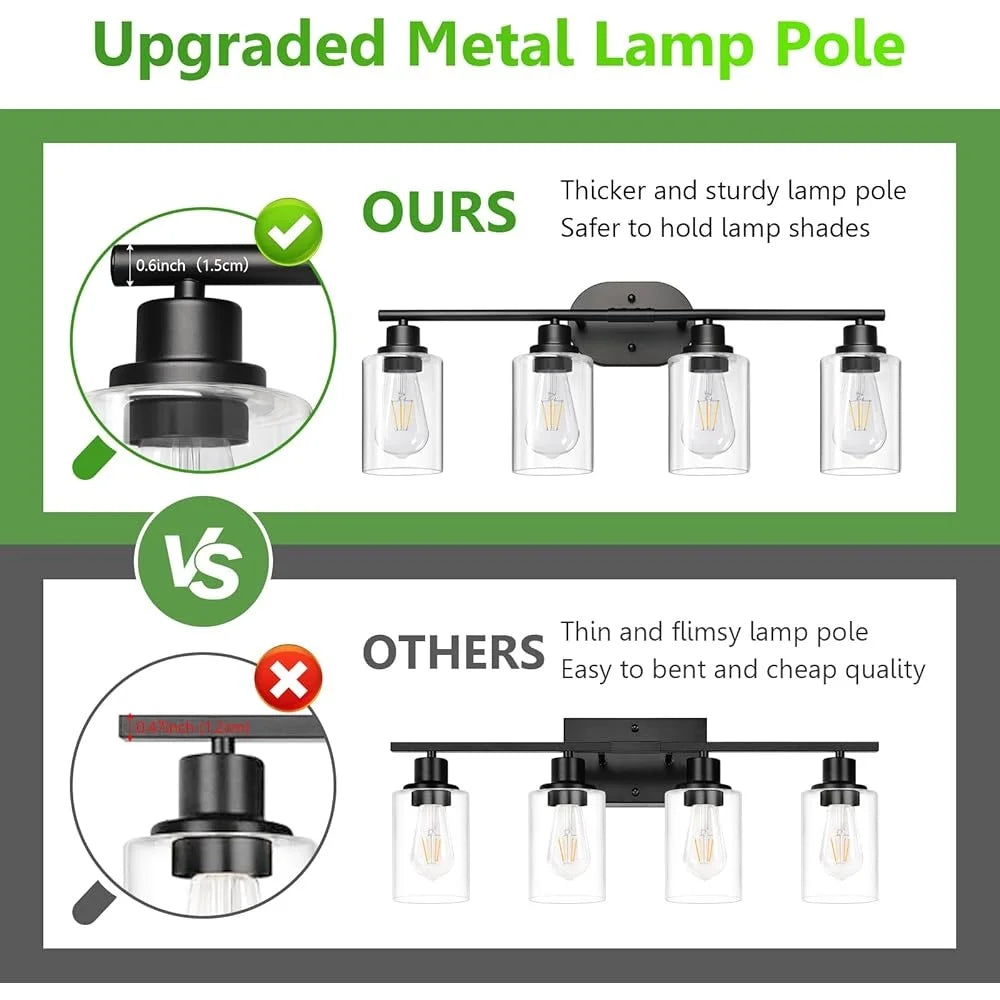 Bathroom Vanity 4 Light Fixture E26 base - Wall Sconce with Glass Shades, Up Down E26 Mount for Home Use