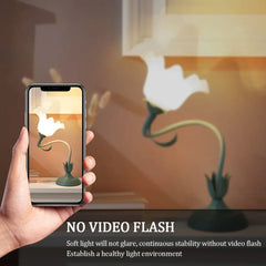 Vintage Green Flower LED Table Lamp – Adjustable E26 Bedside Light