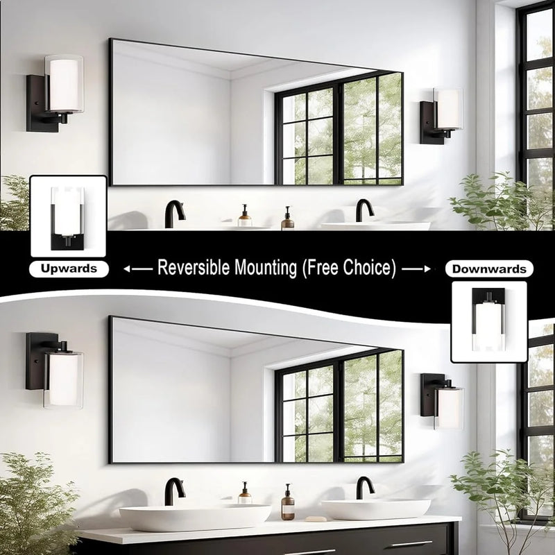 Modern Wall Sconces Set of 2  - Matte Black Industrial Glass Shade Vanity Lights
