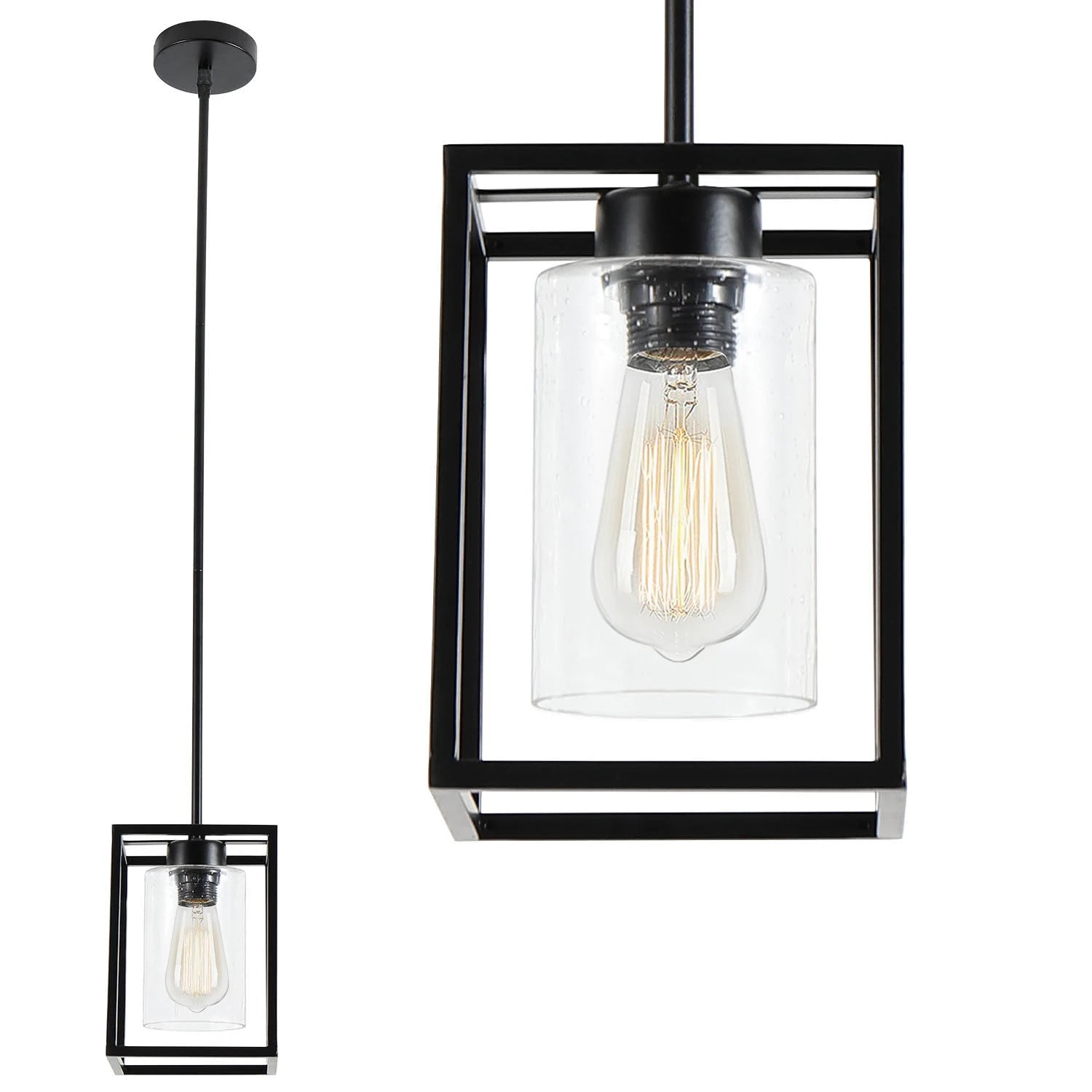 E26 Modern Clear Glass Pendant Light – Adjustable Hardwired Chandelier (bulb not included)