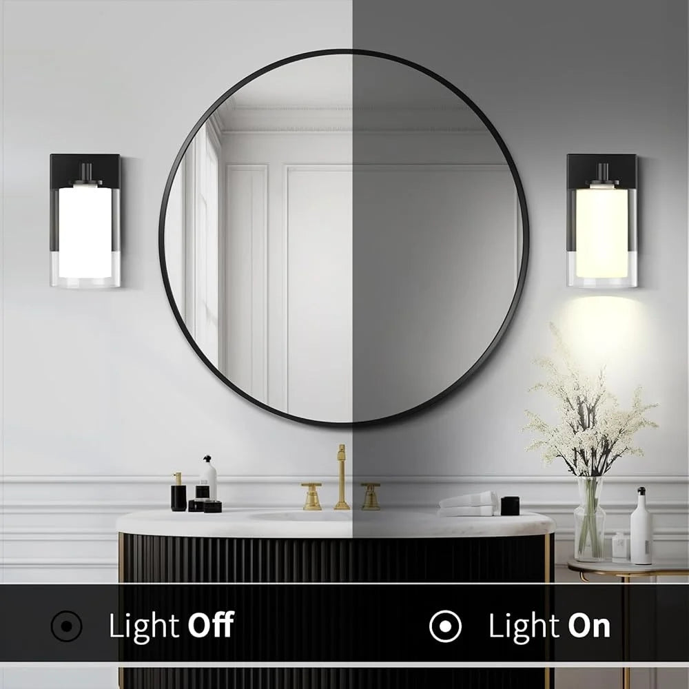 Modern Wall Sconces Set of 2  - Matte Black Industrial Glass Shade Vanity Lights