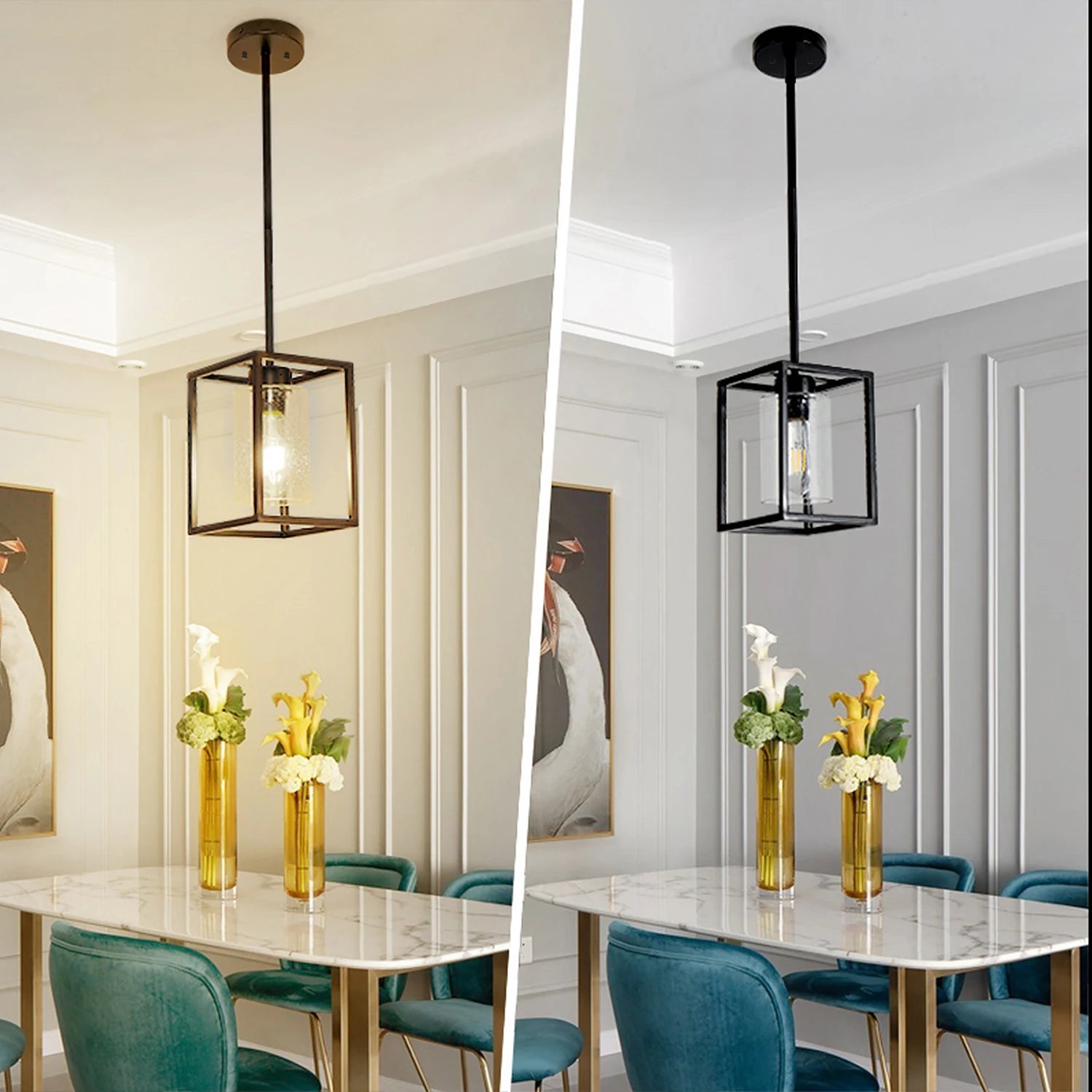 E26 Modern Clear Glass Pendant Light – Adjustable Hardwired Chandelier (bulb not included)