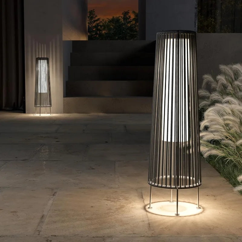 Outdoor Wicker Solar Floor Light 2 Pack - Waterproof Patio & Garden Light