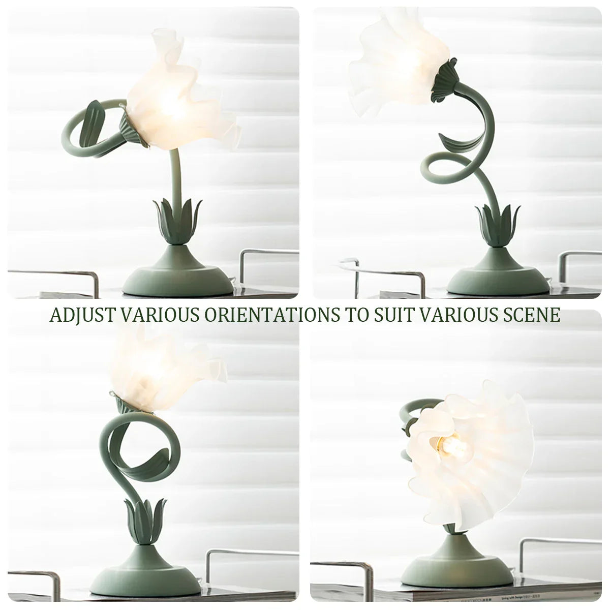 Vintage Green Flower LED Table Lamp – Adjustable E26 Bedside Light
