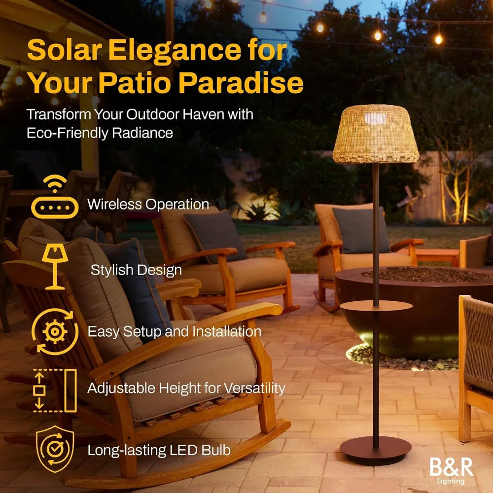 Lighting Solar Outdoor Floor Lamp with Table – Cordless Rattan Waterproof Rechargeable Patio & Garden Light