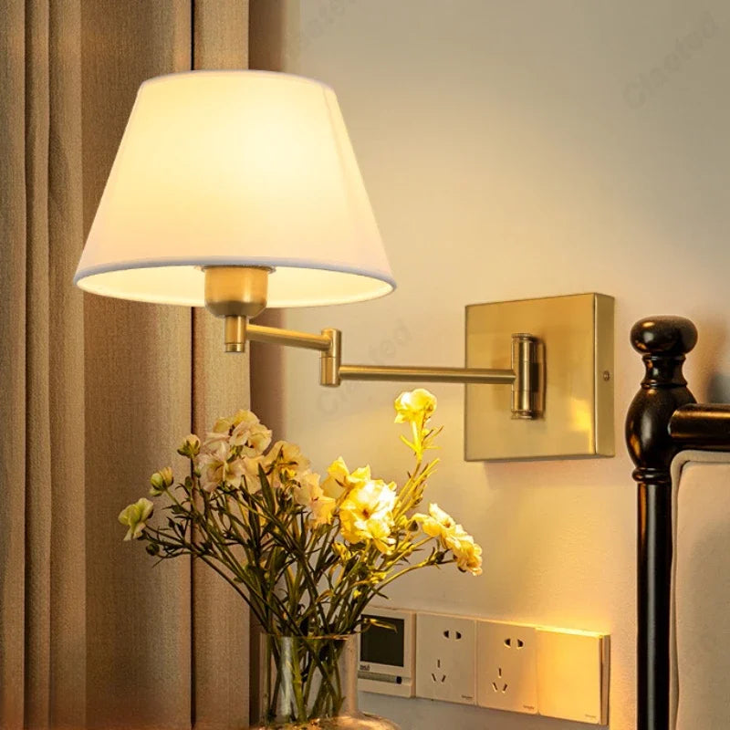 LED Swing Arm Wall Lamp - Adjustable Bedside Light for Bedroom, Hotel, Study