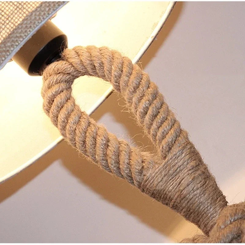 Vintage Hemp Rope Table Lamp – E27 Bedside Light for Bedroom & Study
