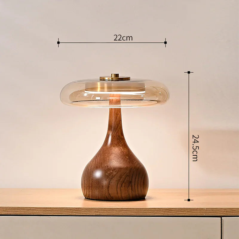 12W Vintage Copper Desk Lamp – Adjustable LED Light with Wooden Base & Glass Shade
