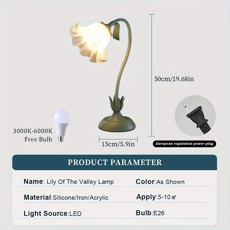 Vintage Green Flower LED Table Lamp – Adjustable E26 Bedside Light