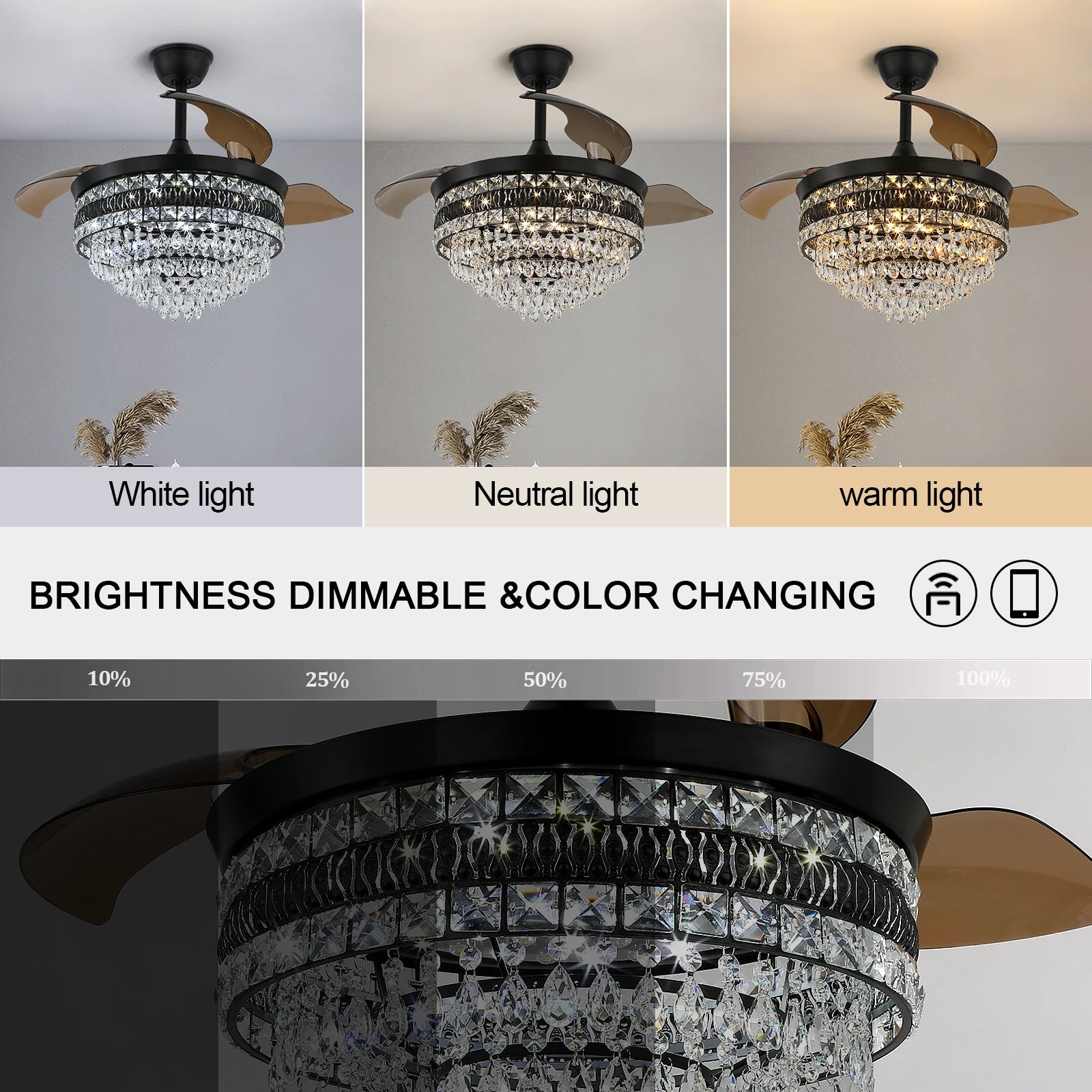 Smart Ceiling Fan with LED Light – APP & Remote Control, 6 Speeds, 3 Head Fandelier Lamp for Bedroom and Indoor Lighting