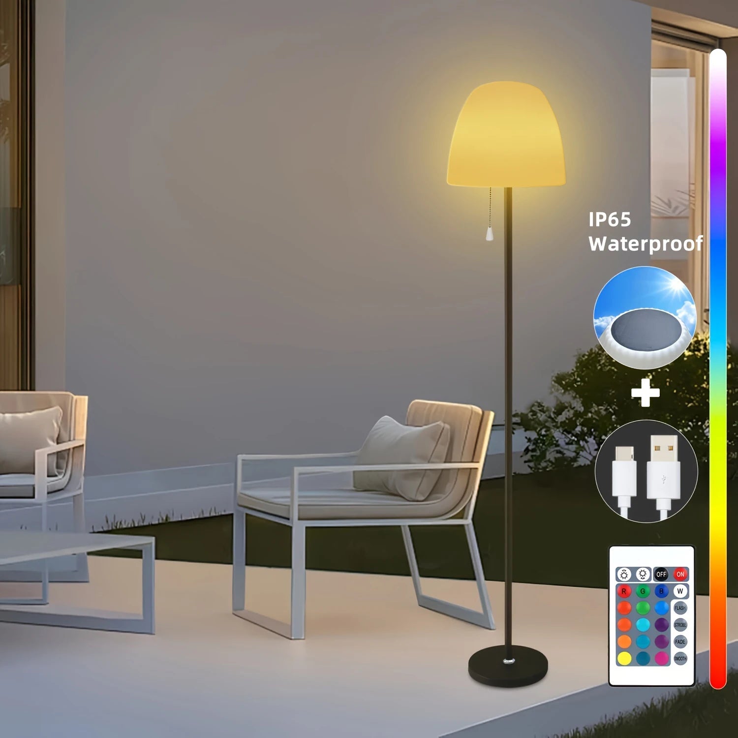 Rechargeable RGB+W Solar Floor Lamp – Remote Control Outdoor Light
