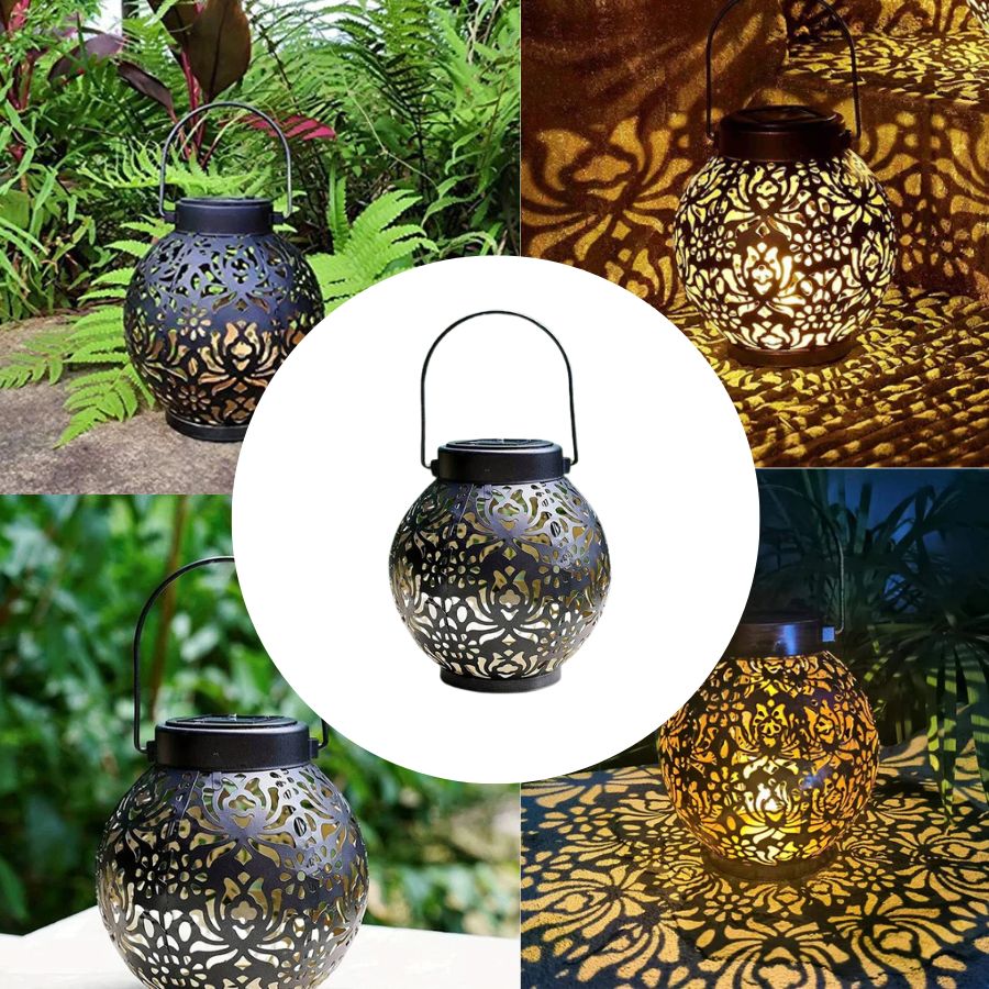 Waterproof Outdoor Solar Garden Light – Iron Art Hanging LED Lantern, Hollow Projection Landscape Decor Light