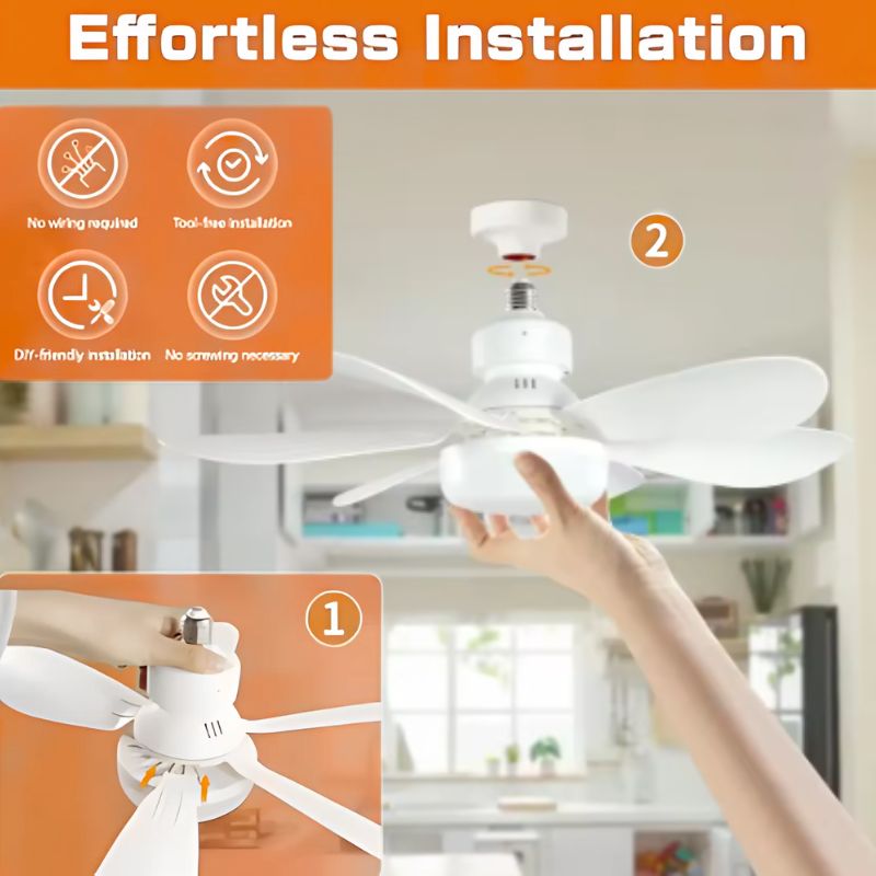 Screw In Ceiling Fan Light with Remote – 6 Blade LED Fan for Bedroom & Kitchen, Light Socket Extender Included