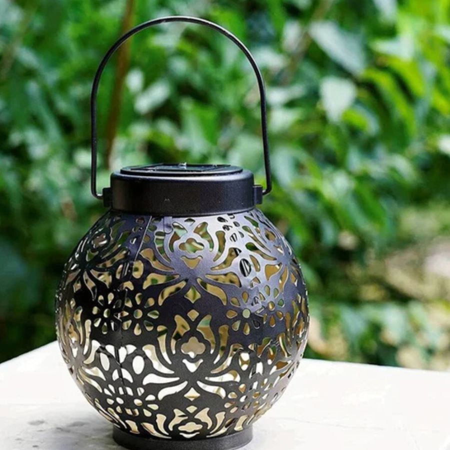 Waterproof Outdoor Solar Garden Light – Iron Art Hanging LED Lantern, Hollow Projection Landscape Decor Light