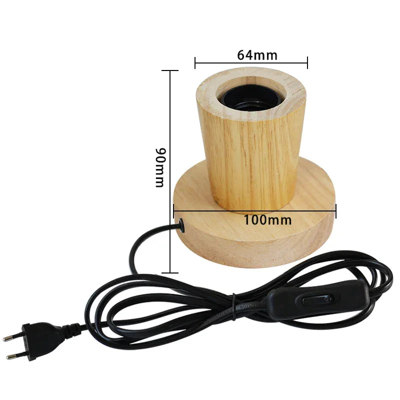 Wooden lamp base with dimensions and power cord 