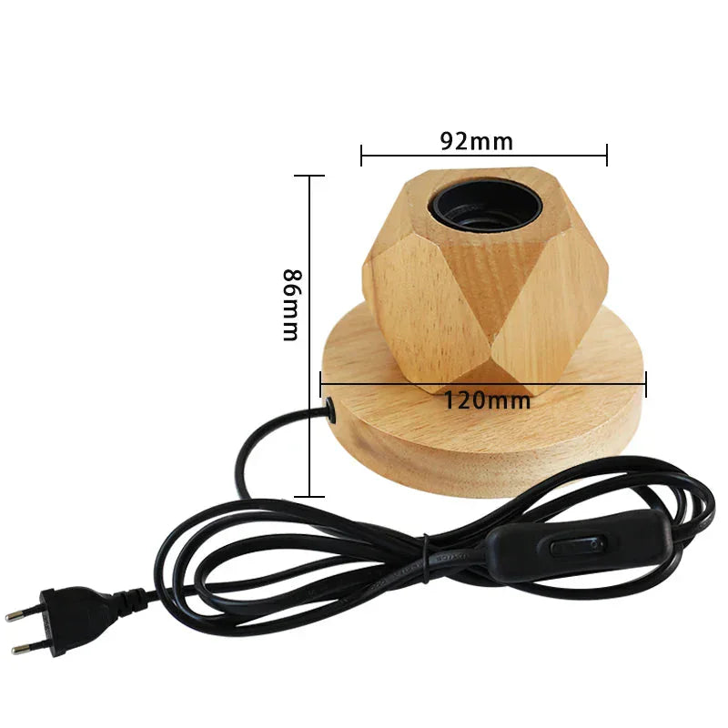 Wooden lamp with dimensions and power cord 