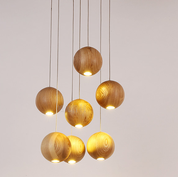 Nordic wood solid wood ball chandelier